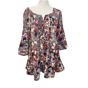Liberty Of London For Target Floral Boho Red Blue 3/4 Bell Sleeve Tunic Top M - Picture 1 of 6