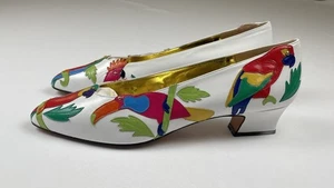 Vintage Zalo Shoes Polly Tropical Birds 1980s Colorful Patchwork NEW!!! - Picture 1 of 14