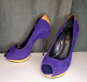 ALDO Deltoro Purple Suede & Gold Stilletto High Heels US Women's 7.5 EU 38 - Picture 1 of 17