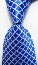 New Classic Checks Blue White JACQUARD WOVEN 100% Silk Men's Tie Necktie