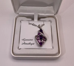 Sterling Silver Amethyst & Lab-Created White Sapphire Cluster Pendant Necklace - Picture 1 of 11
