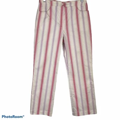 Bernard Zins Paris Jacobin Pants Size 4 Stripe Pink Yellow St Leg Stretchy Capri - Image 1 of 4