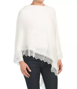 IN CASHMERE 100% Kaschmir weiß mit Spitzendetail Poncho - Bild 1 von 9
