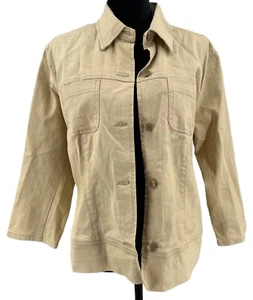 Halston Jeans Vintage 3/4 Sleeve Tan Jean Jacket Size Large - Picture 1 of 3