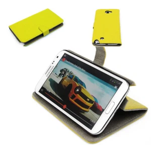 WALLET CASE COVER FRONT+BACK STAND PU LEATHER YELLOW FOR GALAXY NOTE II 2 - Picture 1 of 1