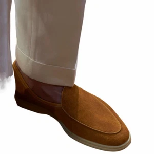 Mocassini slip on da uomo stile belga italiano eleganti formali scarpe vera pelle scamosciata - Foto 1 di 29