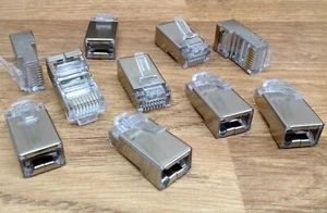 10 enchufes conector de engarce de red blindados de metal 8p8c blindados RJ45 Cat5e Cat6 Ethernet - Imagen 1 de 5