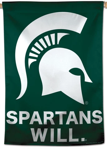 Michigan State Spartans SPARTANS WILL. Official NCAA Team Logo 28x40 BANNER Flag Cover