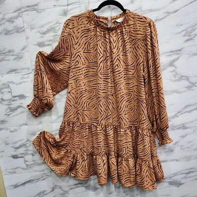 Nine West Swing Mini Dress Women Plus Size 2XL Brown Black Zebra Print Flowy - Image 1 of 4