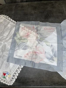 Vintage Anais Anais Cacharel White Peach Jade Green Hankie 10 in. Plus 2 - Picture 1 of 3