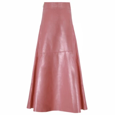 Elegante Maxi Vestido Rosa Para Mujer Otoño Invierno Cintura Alta Largo Completo Cuero PU Faldas Foto 1 de 4