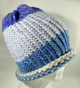 Gorro de esquí extra grande tejido a mano azul y gris adulto adolescente hombre mujer - Imagen 1 de 4
