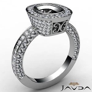 Diamond Engagement Halo Bezel Set Cushion 1.54Ct Semi Mount Ring 18k White Gold - Picture 1 of 6
