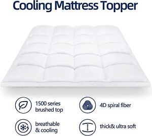 Queen Size Cooling Mattress Topper for Back Pain, Extra Thick Mattress Pad Cover