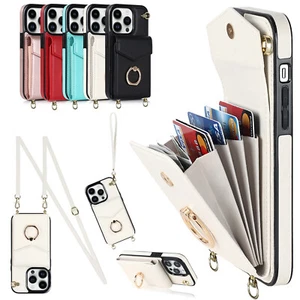 Fr iPhone 16/14 Pro Max/13/12/11/X Rugged Shouler Strap Wallet Stand Phone Case - Picture 1 of 73
