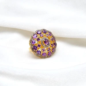 Victorian Amethyst Pave Diamond Vintage Silver Ring Size 8 - Picture 1 of 4