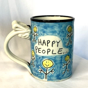 Tom Edwards Studio Pottery Handmade Hand-Painted Mug HAPPY PEOPLE HAPPY WORLD - Picture 1 of 9