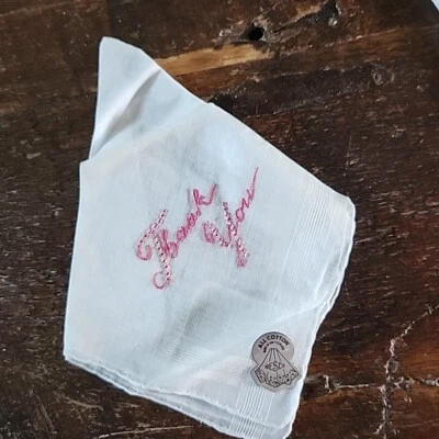 NUEVO Pañuelo DESCO Vintage “Thank You” Rosa Bordado Foto 1 de 4