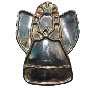 Brutalist Design Angel Brooch Pendant Silver Gold & Copper Tone Metal 2.5" X 2" - Imagen 1 de 4
