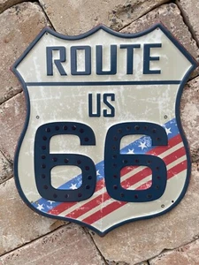 Blechschild Route 66 USA geprägt 39 cm Garage Biker retro Deko V8 Diner Bar sign - Bild 1 von 3