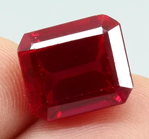 AAA+ Natural Pigeon Blood Red Ruby Faceted Emerald Cut Loose Gemstone 11x10 MM - Picture 1 of 8