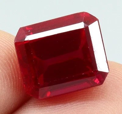 AAA+ Natural Pigeon Blood Red Ruby Faceted Emerald Cut Loose Gemstone 11x10 MM - Image 1 of 4