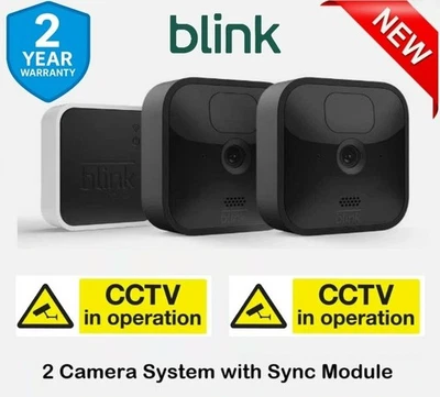 Blink Home Security Outdoor 2 Camera System & Sync Module & CCTV Stickers - BNIB - Image 1 of 4