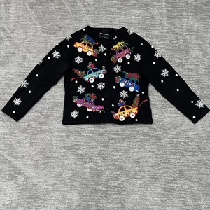 Suéter Vintage Michael Simon Mujer Pequeño Negro Navidad Coche Adornado Años 90 - Imagen 1 de 14