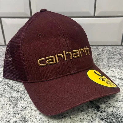 Carhartt Canvas Mesh Back Logo Graphic Cap Hat Maroon Brown Trucker - Image 1 of 4