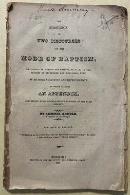 Rare Pamphlet, Two Discourses On Mode Of Baptism, Samuel Arnold, 1827 - Image 1 of 2