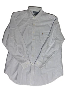 Ralph Lauren Polo Shirt Men’s 16.5 - 35 White Blue Yarmouth Pinstripe Oxford - Picture 1 of 9