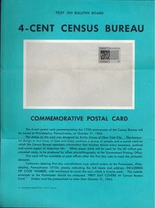 1965 4-Cent CENSUS BUREAU GEDENKMARKE USPS POSTER BULLETIN Flyer - Bild 1 von 1