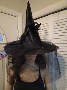 Witch Hat Fancy Satin With Feathers & Ribbon New - Picture 1 of 20