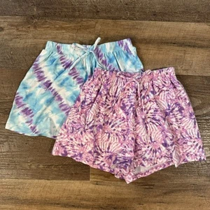 Lot Of 2 Pair Lily Bleu Girls Tie Dye Shorts Pink Purple Blue Sz 8 - Picture 1 of 6