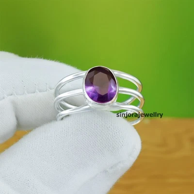 Amethyst Gemstone 925 sterling silver handmade Gift Ring US size 5 to 13 - Image 1 of 4