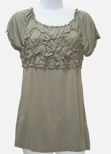 Crosby Smocked Peasant Top Womens M Green Ruched Cap Sleeve Boho Chic Romantic - Picture 1 of 5