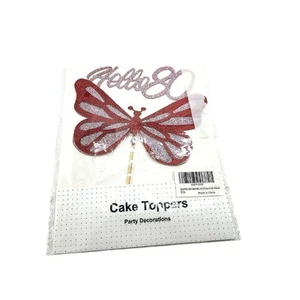 Cake topper Butterfly Pink Glitter hello 80 birthday - Picture 1 of 4