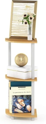 3-Tier Corner Display Rack Multipurpose Shelving Unit, Beech/White - Image 1 of 4