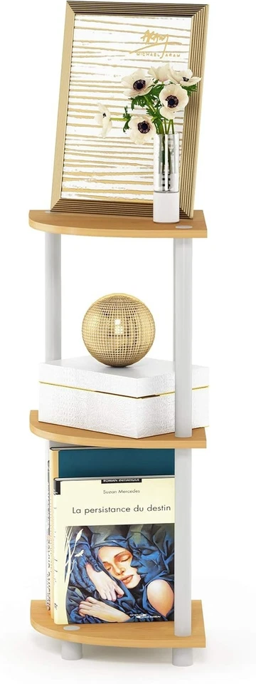 Furinno 12077BE/WH Turn-N-Tube 3-Tier Corner Display Rack Multipurpose Shelving