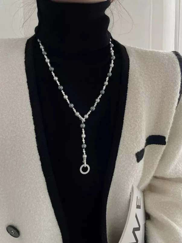 AAAA 8-12 мм черный серый круглый жемчуг ожерелье + браслет + серьги комплект - Изображение 1 из 4