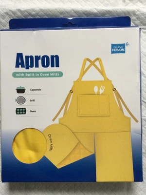 GRAND FUSION UNISEX AMARILLO ADJ CORREAS DELANTAL COCINA GUANTES HORNO INCORPORADOS CAJA NUEVA Foto 1 de 4