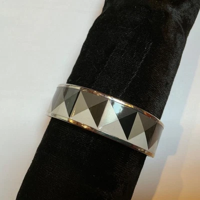 HERMES эмали PM 65 широкий браслет браслет палладий ободок, черный, белый, серебро - Изображение 1 из 4