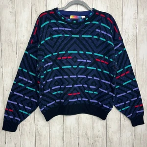 Saturdays Vintage 90s Colorful Unisex Chunky Oversized Grandpa Style Sweater - Picture 1 of 6