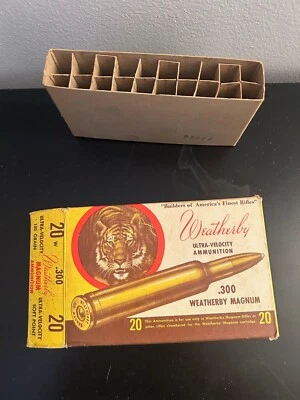 复古 300 WEATHERBY MAGNUM AMMO 盒 超棒图形 大空盒子 1963 年 — 第 1/4 张图片