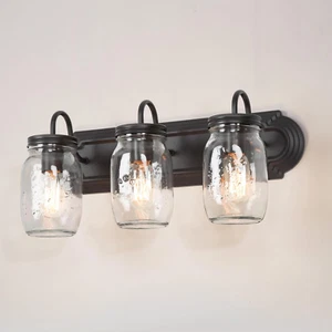Mason Jar Bathroom Light Fixtures, 3-Light Black Vanity Lights for Bathroom, 19' - Picture 1 of 7