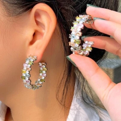 New Sugar Color Yellow Citrine Topaz Gemstone Luxury Women Girl Dangle Earrings - Image 1 of 4