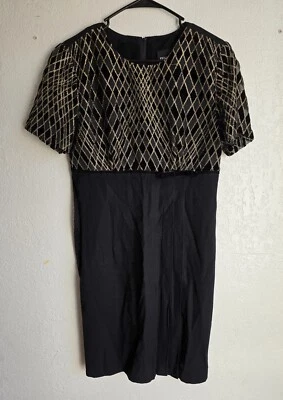 John Robert's Black Evening Dress Velvet Gold Glitter Short Sleeve Size 8 - Image 1 of 4