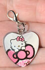 Silver Hello Kitty Big Bow Glass Heart Charm Zipper Pull & Keychain Add On Clip!