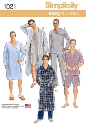Simplicity Mens Easy Sewing Pattern 1021 Pyjamas & Dressing Gown (Simplic... - Image 1 of 3