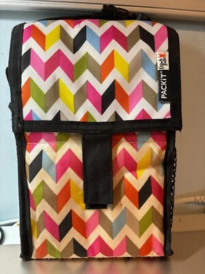 PACKIT Freezable Lunch Bag French Bull Collection Rainbow Chevron Design - Image 1 of 3